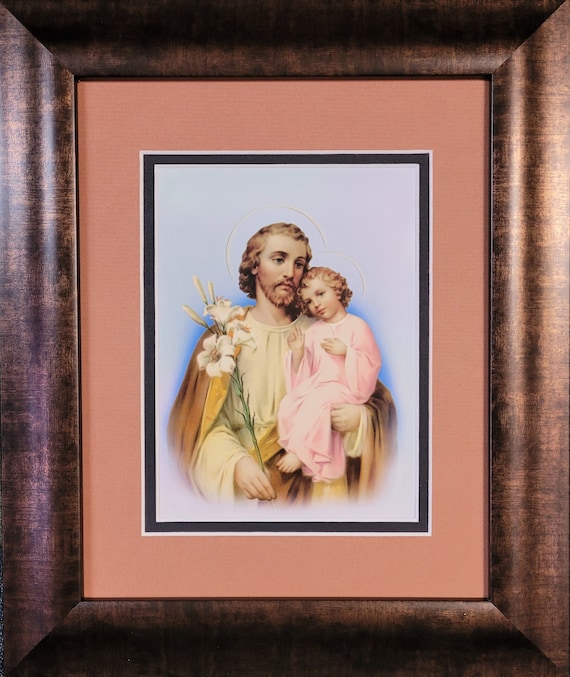 Saint Joseph picture custom matted and framed wall art for home, office, church or friendship gift