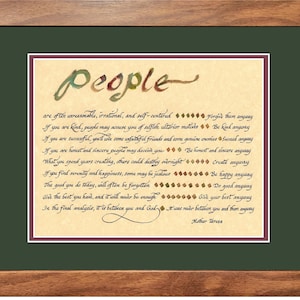 Mother Teresa Quote Love them anyway print framed matted wall décor for home, office, friend and family.