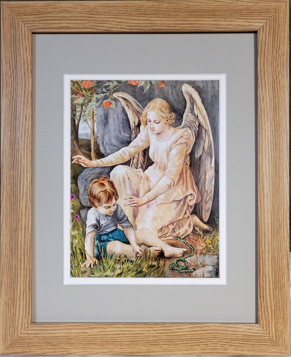 Guardian Angel with boy playing in the grass picture