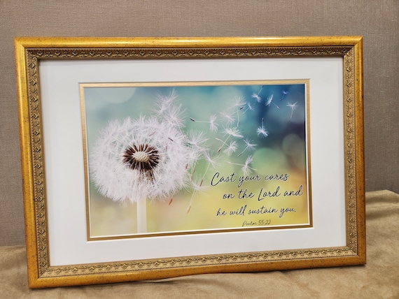 Cast your cares on the Lord and He will sustain you Psalm 55 verse 22 Bible verse custom framed picture