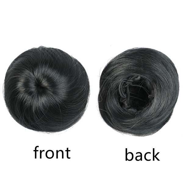 Black Messy Hair Bun Synthetic Clip in Donut Updo Scrunchies Hair Extensions Adjustable hair band Looks Natural - for all age groups