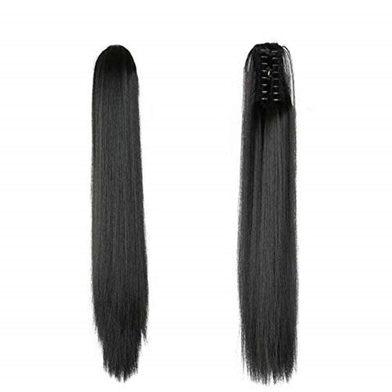 19inch Long Black Clip on Ponytail Extensions Hairpiece for party cosplay wedding to instant transformation seamless blend with your hair Straight