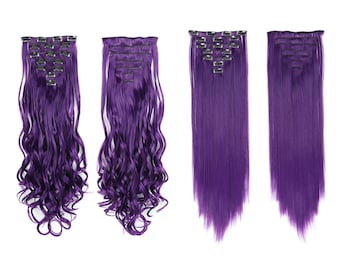 Purple Clip in Hair Extensions with 7Pcs 16Clips for adding colour volume Looks Natural hair for party wedding cosplay special occasions