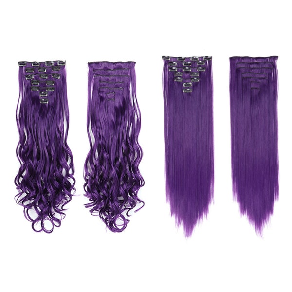 Purple Clip in Hair Extensions with 7Pcs 16Clips for adding colour volume Looks Natural hair for party wedding cosplay special occasions