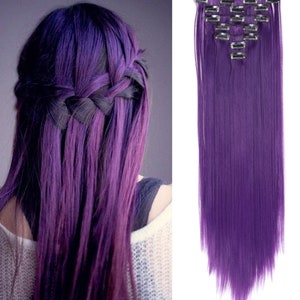 23inch Long Purple Weft Clip in Hair Extensions 7Pieces 16Clips in Heat-Resistant Stylish hair for special occasions party cosplay wedding