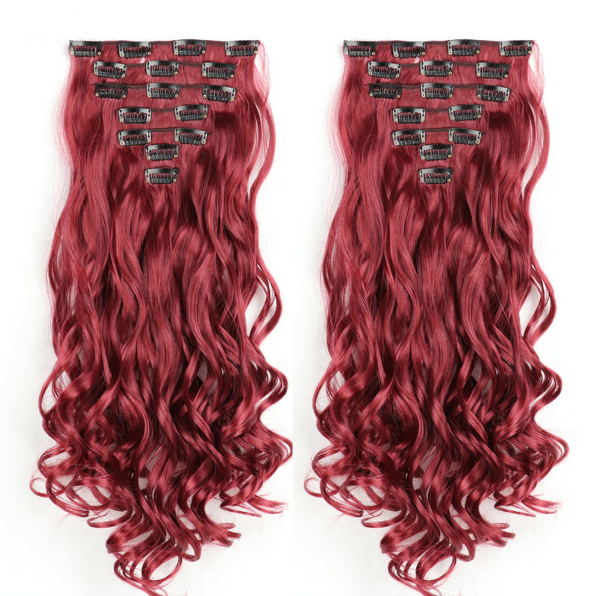 Maroon mix Dark Red 22inch Long Curly Wave Clip in Hair Etsy