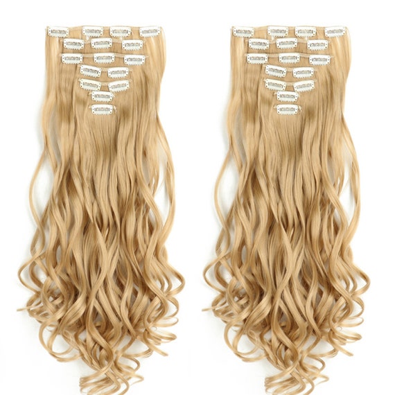 Cheap 22Inch 16 Clips in Hair Extensions Long Curly Hairstyle Synthetic  Ombre Blonde Black Hairpieces Heat Resistant False Hair