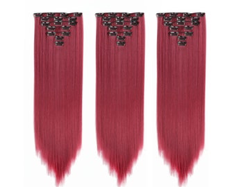 23inch Long Red Clip in Hair Extensions Festival Hairpiece instant transformation for cosplay wedding halloween christmas party