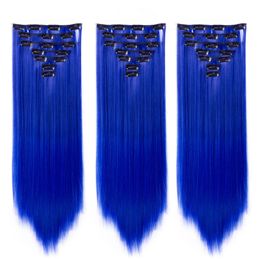 23inch Long Blue Full Head Clip in Hair Extensions With 7pcs 16clips for Party Wedding Cosplay