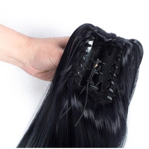19inch Long Black Clip on Ponytail Extensions Hairpiece for party cosplay wedding to instant transformation seamless blend with your hair image 2