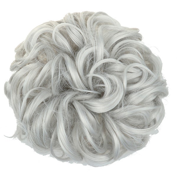 Silver Gray Ponytail Hair Bun Extension Scrunchie Updo fluffy Hairbun Wig - Tousled Hair Extension Like Natural Real Hairbun with 95g 35g