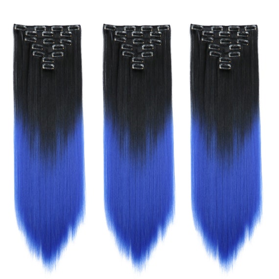 23inch Long Black To Blue Cosplay Party Ombre Straight Hair Etsy
