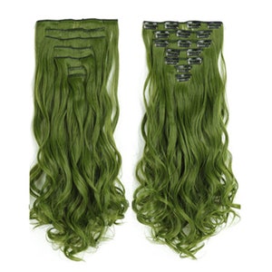Mikinona 10pcs wig green hair extensions colored hair extension hair  accessories for girls metal hair clip hair extensions clips Long curly hair  High