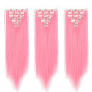 23 inch Long Pink Party Cosplay Show Clip in Hair Extensions Festival Hairpiece with 7PCs 16Clips Heat-Resistant Hair for special occasions