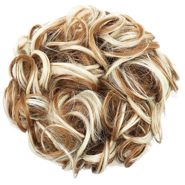 Coffee Brown mix Blonde Ponytail Hair Bun Extensions Scrunchie Updo Hair piece for party wedding cosplay- Tousled Hair Piece in 95g/35g