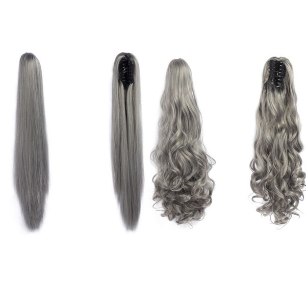 Queue de cheval gris cendré Extension de cheveux griffe mâchoire pince sur extension de cheveux queue de cheval pour la fête de cosplay de mariage - accessoire de cheveux pour femmes