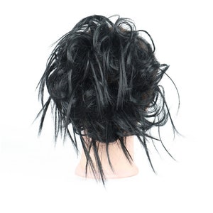 Natural Black Tousled Hair Bun Extension Hairpiece - Messy Fluffly Hairbun Ponytail Extension piece with elastic band looks natural hair