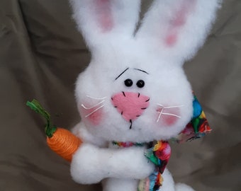 Plush bunny with carrot, prim bunny, bunny shelf sitter, spring bunny, bunny decor, prim bunny decoration, bunny, whimsical bunny, spring