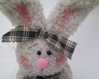 Prim bunny shelf sitter, bunny, primitive bunny, fuzzy bunny, sherpa bunny, prim bunny, Easter bunny, bunny decor, Easter decor, spring