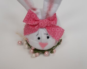 bunny shelf sitter, bunny decoration, bunny decor, spring bunny decoration, bunny in wreath, spring, Easter, spring decor, spring decoration
