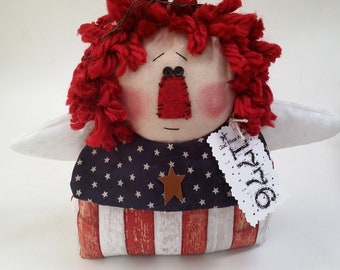 Primitive Americana angel, Americana angel stump doll, patriotic angel, 4th of July angel, patriotic decor, Americana decor, 4th of July