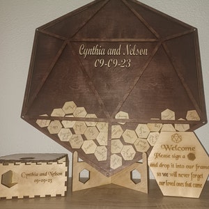 Dungeons and Dragons Wedding Guest Book Personalized Drop Box Alternative Unique 20-Sided Dice Design D&D Guest Book