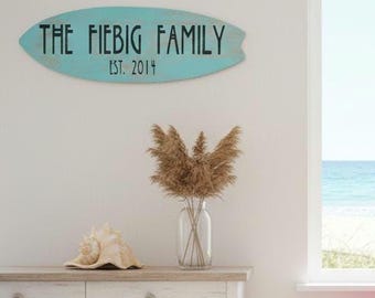 Personalized Surfboard Family Name Sign, Beach House Decor