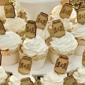 Cupcake toppers,Mason jar cupcake topper,Cake toppers,Mason jars,Rustic wedding decor,Country Sheek Wedding Unique wedding Rustic wedding
