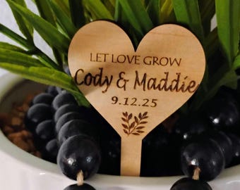 Personalized Heart Cake Toppers, Rustic Wedding Plant Stakes