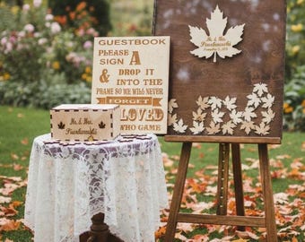Personalized Maple Leaf Drop Box Guest Book Alternative, Rustic Wedding Decor 150 Guest