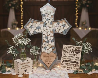 Personalized Cross Drop Box Guestbook Alternative, Rustic Wedding