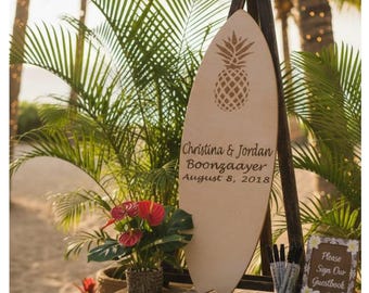Wedding Guest book Sign (Alternate Guestbook) Surfboard with Pineapples Beach House Decor