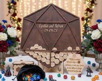 Dungeons and Dragons Wedding Guest Book Personalized Drop Box Alternative Unique 20-Sided Dice Design D&D Guest Book