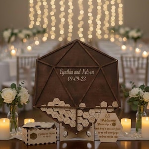 Dungeons and Dragons Wedding Guest Book Personalized Drop Box Alternative Unique 20-Sided Dice Design D&D Guest Book