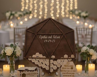 Dungeons and Dragons Wedding Guest Book Personalized Drop Box Alternative Unique 20-Sided Dice Design D&D Guest Book