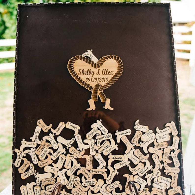 guestbook drop box wedding signature frame Wedding guestbook alternative cowboy boot sign in guestbook rustic wedding 100 guest
