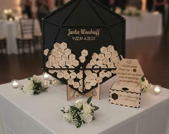 D&D Wedding Dungeons and Dragons Wedding Guest Book Personalized Drop Box Alternative Unique 20-Sided Dice Design Guest Book