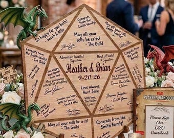 Dungeons and Dragons Wedding Guest Book Personalized Drop Box Alternative Unique 20-Sided Dice Design D&D Guest Book