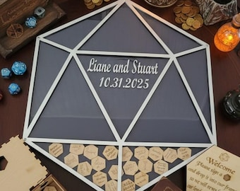 D&D Wedding Dungeons and Dragons Wedding Guest Book Personalized Drop Box Alternative Unique 20-Sided Dice Design Guest Book