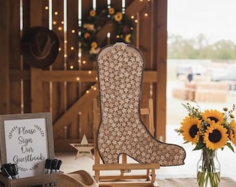 Western Boot Drop Top Guest Book – Rustic Wedding, Anniversary Sign