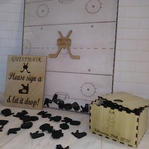 Guest Book Wedding GuestBook Alternative Hockey theme Drop box Alternative Guest Book Hockey GuestBook Unique Wedding Guestbook Hockey puck