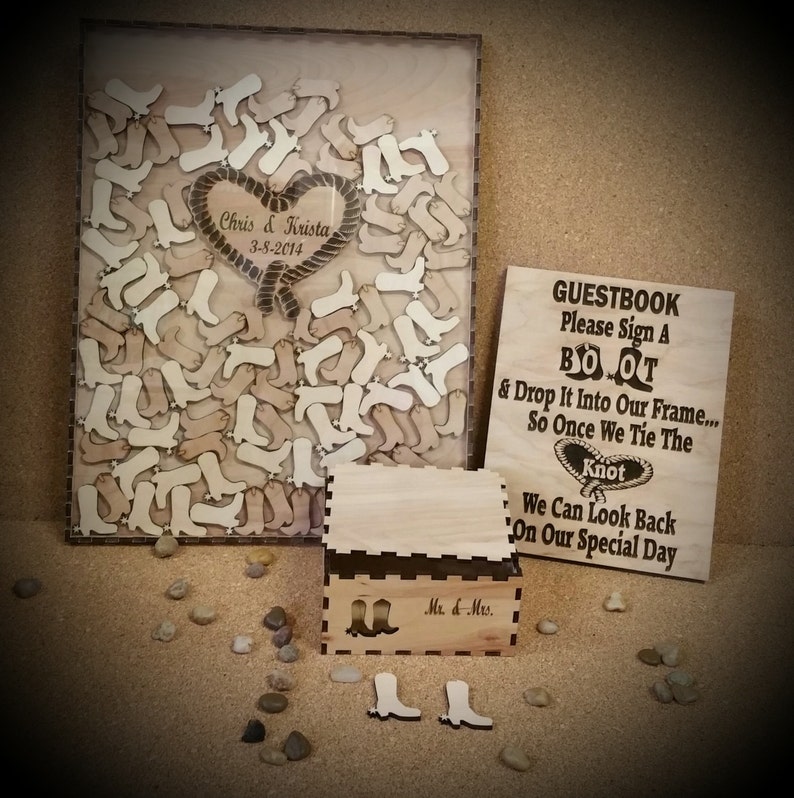 guestbook drop box wedding signature frame Wedding guestbook alternative cowboy boot sign in guestbook rustic wedding 100 guest