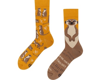 Meerkat socks from MANY MORNINGS, women's socks, men's socks, mismatched socks, colorful socks, gift for women, gift for men