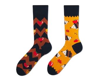 Hedgehog socks from MANY MORNINGS, women's socks, men's socks, mismatched socks, colorful socks, gift for women, gift for men
