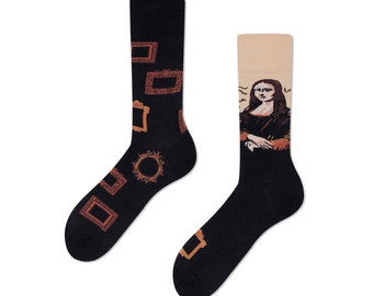 Mona Lisa socks from MANY MORNINGS, women's socks, men's socks, mismatched socks, colorful socks, gift for women, gift for men