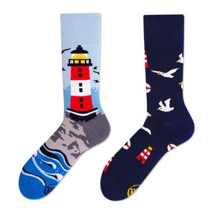 Lighthouse socks from MANY MORNINGS, women's socks, men's socks, mismatched socks, colorful socks, gift for women, gift for men