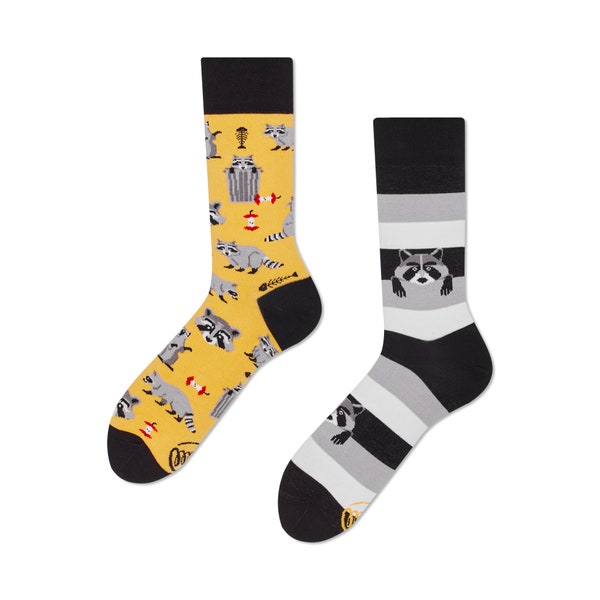 Raccoon socks from MANY MORNINGS, women's socks, men's socks, mismatched socks, colorful socks, gift for women, gift for men