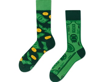 Money socks from MANY MORNINGS, women's socks, men's socks, mismatched socks, colorful socks, gift for women, gift for men