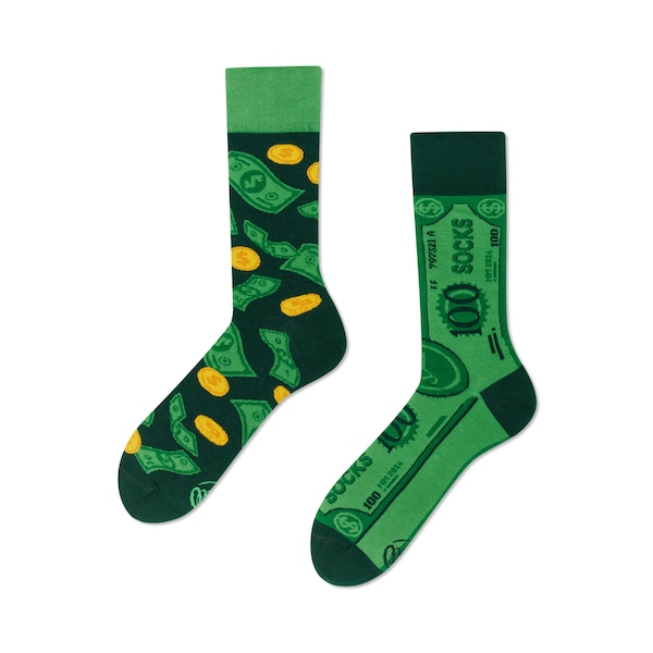 Money socks from MANY MORNINGS, women's socks, men's socks, mismatched socks, colorful socks, gift for women, gift for men