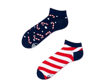 Candy cane low socks from MANY MORNINGS, women's socks, men's socks, mismatched socks, colorful socks, gift for women, gift for men